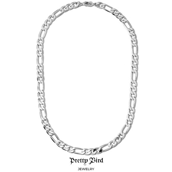 18K White Gold Plated Figaro Chain - 18" - Picture 1 of 2